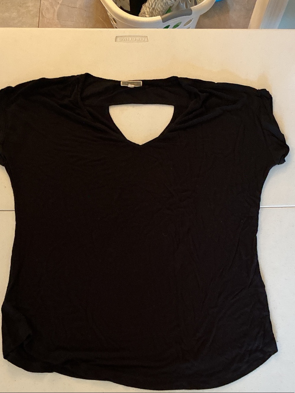 Pleione Black Short Sleeve V-Neck Cutout Top
